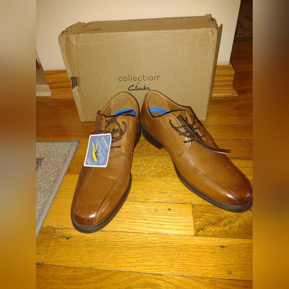 Clarks Whiddon Pace Men's Oxford Dress Shoes Dark Tan Leather Size 9 M New